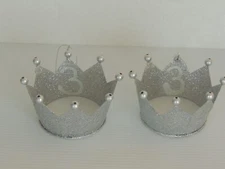 SPARKLY SILVER METAL CROWN Decor CRAFT 3 1/2" D 2 1/2" H used two