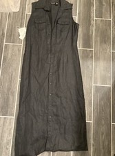 Rafaella Shirt Dress 6 Black Linen Maxi Button Down Sleeveless Collared NWT