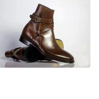 Dark Brown Leather Monk Strap Ankle Formal Jodhpur Handmade Business Men  Boots