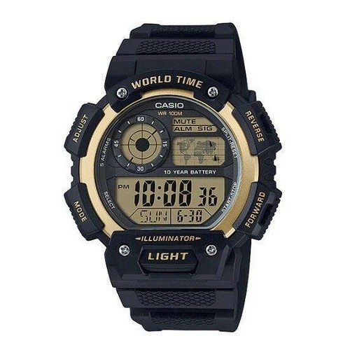 Casio AE-1400WH-9A World Time Illuminator Digital Black Resin Stopwatch Watch - Picture 5 of 10