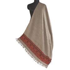 Sanskriti Vintage Long 100 Pure Woollen Ash Grey Shawl Woven Scarf Stole
