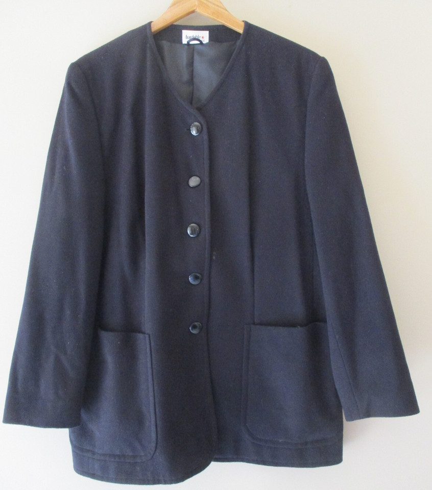 Bardehle Pure New Wool Ladies Navy Jacket Vintage Button Front Pockets Size 44 L