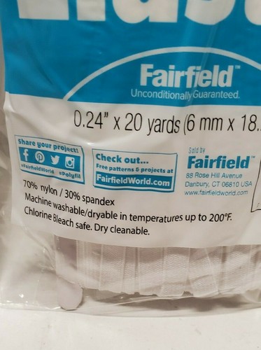 2 PACKS of FAIRFIELD White Poly-fil Braided Elastic 0.24" x 20 Yards (NEW) - Foto 5 di 5