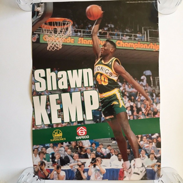 1990 Shawn Kemp Slam Dunk Seattle Supersonics Poster Rare 24 x 14 eBay
