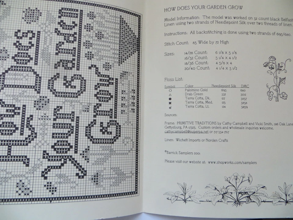 Barrick Samplers HOW DOES YOUR GARDEN GROW Cross Stitch Pattern CHART - Image 3 of 4