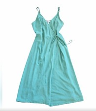 Nine West Teal Faux Wrap Midi Dress Small Spaghetti Strap Lined Summer Spring