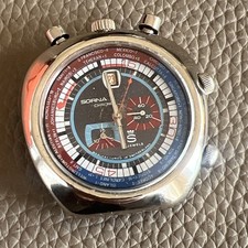 Vintage Sorna Bullhead 5 crown Swiss 17J Chronograph Runs For Repair Service