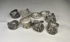 Vintage FLORAL Sterling Silver Spoon Ring LOT OF 9 Assorted sizes .925 ADJUSTABL