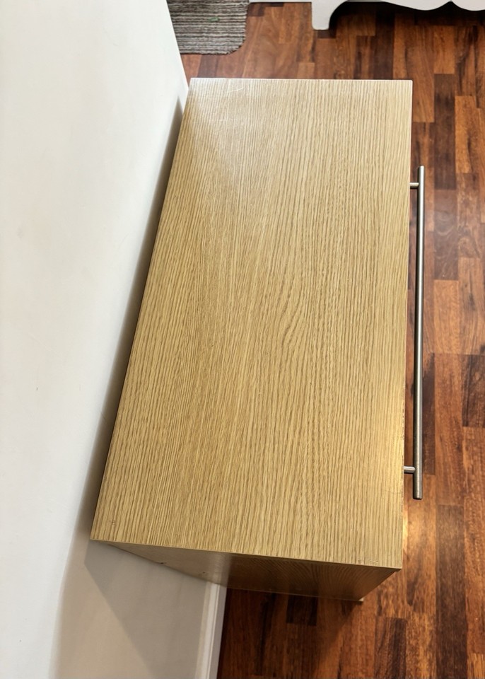 Used Wood Sign Shoes Storage Cabinet Two Drawer Pale Wood Effect Three Shelves Per ...