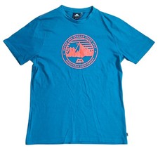 Mountain Equipment Mens Small Blue Graphic Logo T-Shirt Cotton Short Sleeve Tee