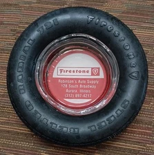 Vintage Firestone Tire Glass Ashtray, Steel Radial 500 6" Table Desk Advertising