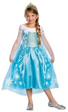 GIRLS DISNEY FROZEN MOVIE ELSA DELUXE DRESS  TIARA COSTUME L DG56998G