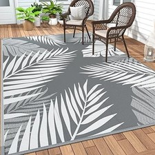 Outdoor Rug 5' x 8' Waterproof for Patios 5 x 8 Feet Grey White Waterproof