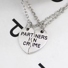 2PCS Best Friends “Partners in Crime” Heart Split Necklace Set – Silver Matching