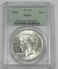 1924 Silver Peace Dollar CERTIFIED PCGS MS 64 Gen 2.3 Holder