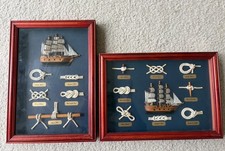 SCATOLA OMBRA VINTAGE NAVE MARINAIO NAUTICO NODI ESPOSIZIONE LEGNO INCORNICIATO 10" x 14"