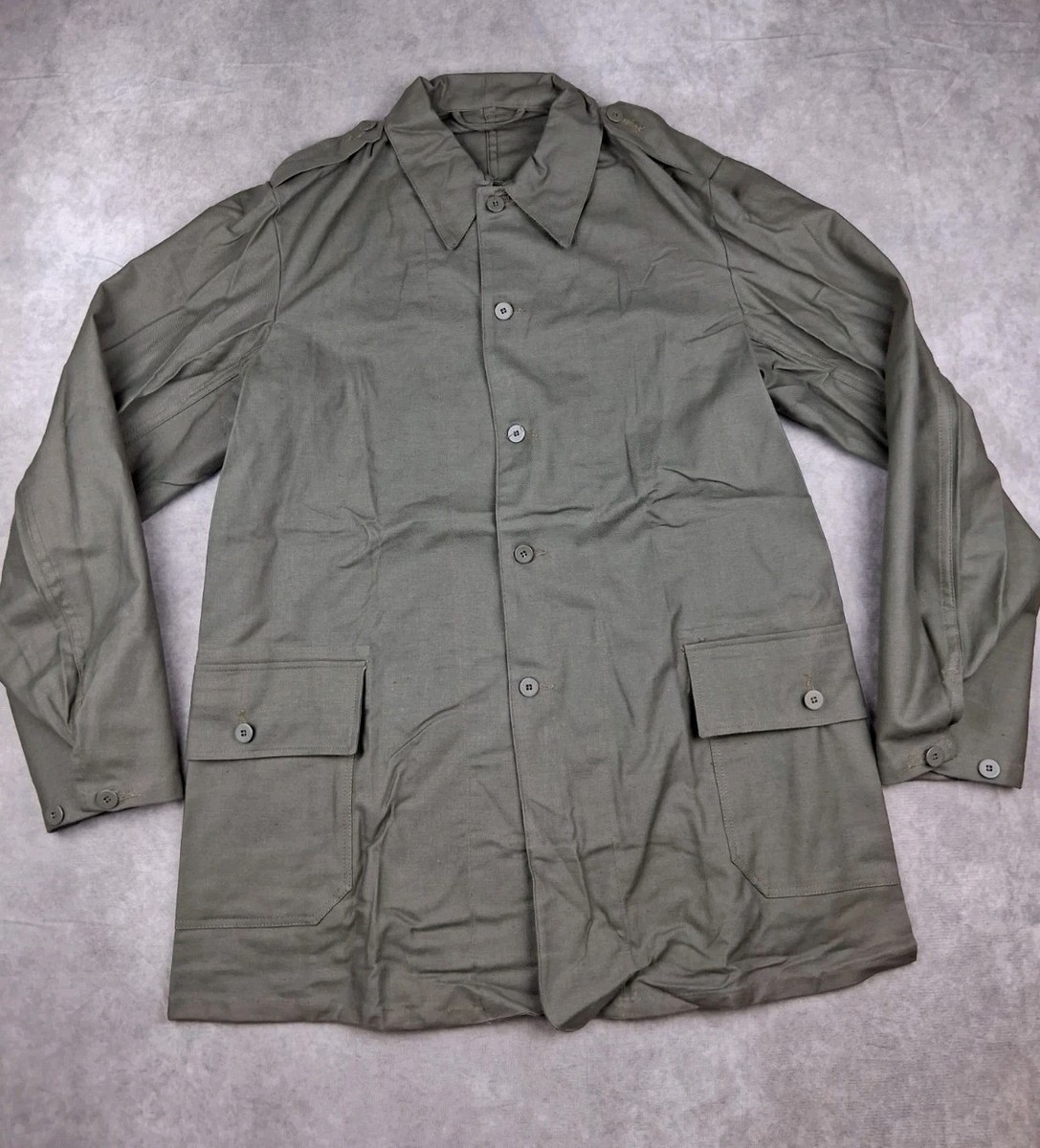 Vintage Swedish Army Field Jacket Gefa 100 Green Canvas Epaulettes
