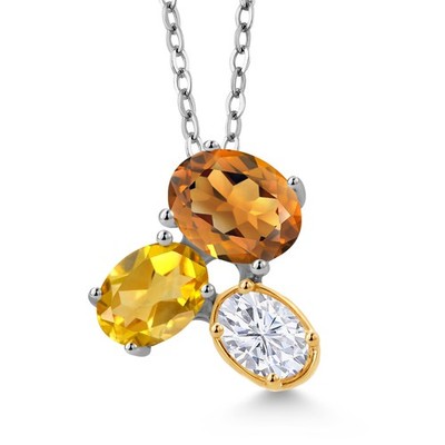 925 Silver and 10K Yellow Gold Orange Red Madeira Citrine Citrine and White
