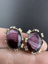 Vintage Porphry Glass Earrings Purple Marbled Clip Ons