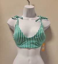 Kona Sol Women's Bikini Top Striped Color Green Size Large