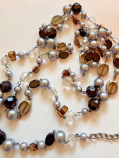 Premier Designs Glass Metal Stone Black Silver Lobster Clasp Necklace Beaded 60