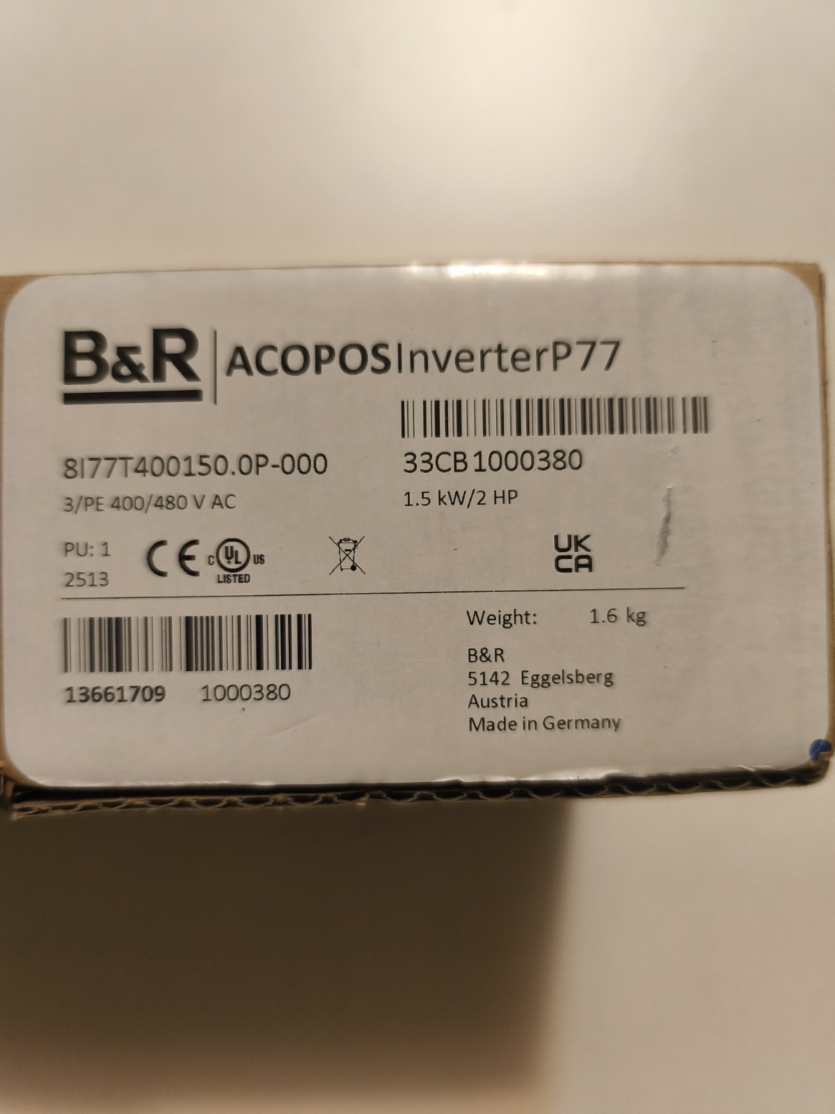 B&R ACOPOS P77 Inverter 8I77T400150.0P-000 3x400-480V 1.5kW 2HP