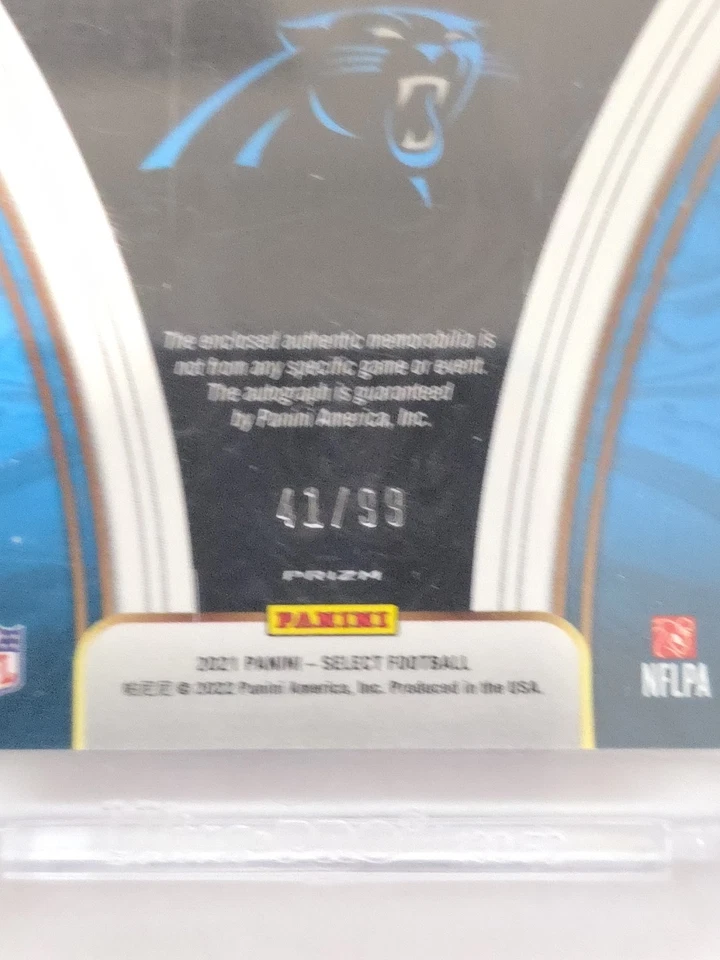 2021 Panini Select #JRS-CHU Chuba Hubbard Rookie Patch Auto Silver Prizm /99 RC - Image 3 of 3