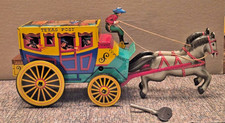 Joustra Vintage tin litho texas post coach horse wagon windup france
