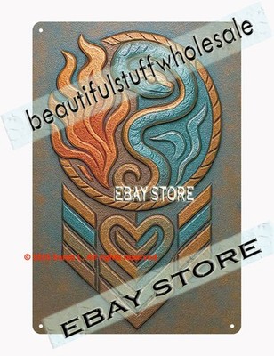 Celestial fire emblem metal sign elemental energy art decor