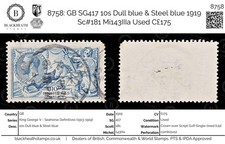 8758: GB SG417 10s Dull blue & Steel blue 1919 Sc#181 Mi143IIIa Used C£175