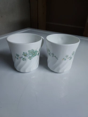 Set of 10 Vintage Corning Ware Corelle Callaway Green Ivy Swirl Coffee/Tea Mugs