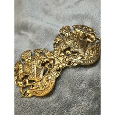 Vintage Douglas Paquette Gold Tone Heraldic Crest Lion Horse Belt Buckle