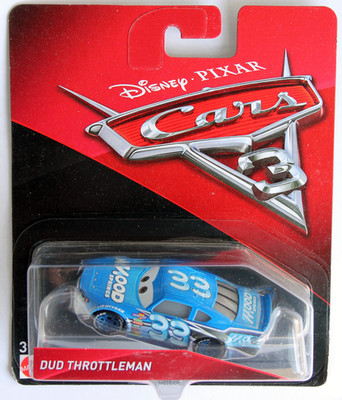 Disney Pixar Cars 3 DUD THROTTLEMAN Mattel 1:55 Diecast New Imperfect Card