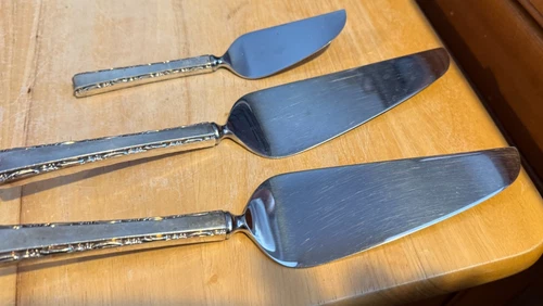 Lace Point by Lunt Sterling Silver HANDLES ONLY Pie or Cake Servers LOT OF 3