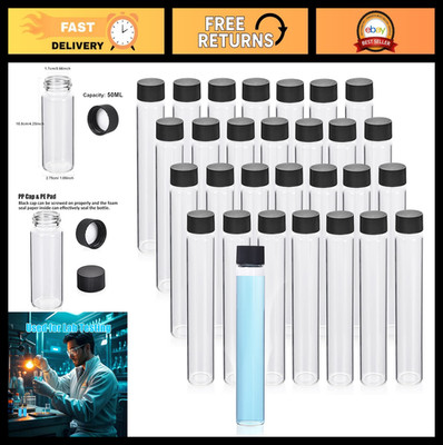 100 Pack 50ML Glass Sample Vials - Leakproof Small Bottles with Screw Caps, Clea