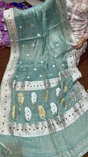 Green 100 khadi Chiffon Sari Zari Banarasi Woven Designer Saree With Blouse Pce