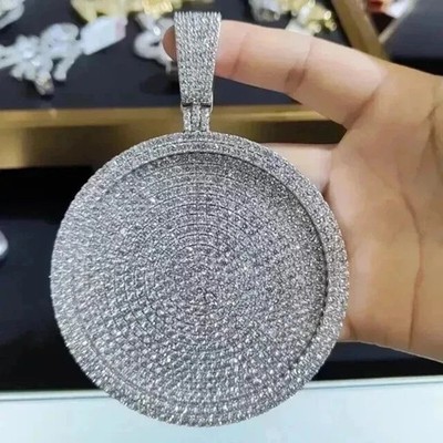 3Ct Round Cut Real Moissanite Circle Men's Fancy Pendant 14K White Gold Plated