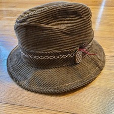 Vintage United Hatters Cap Millinery Men's Tan Corduroy Fedora Hat Size 7 3/8