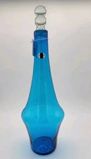 Blenko 2435 Pew Pew Pew Decanter Limited Release Turquoise with Crystal Stopper