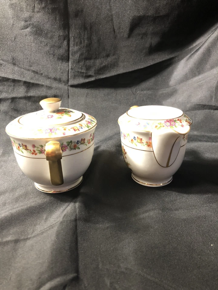 Limoges/Francia Crema/Azúcar/Raynaud/Francia Blanco/Dorado Diseño Floral De Colección Foto 4 de 4