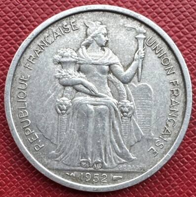 French Oceania (Polynesia) 1952 Aluminum 5 Francs. Overseas Territory. KM# 4