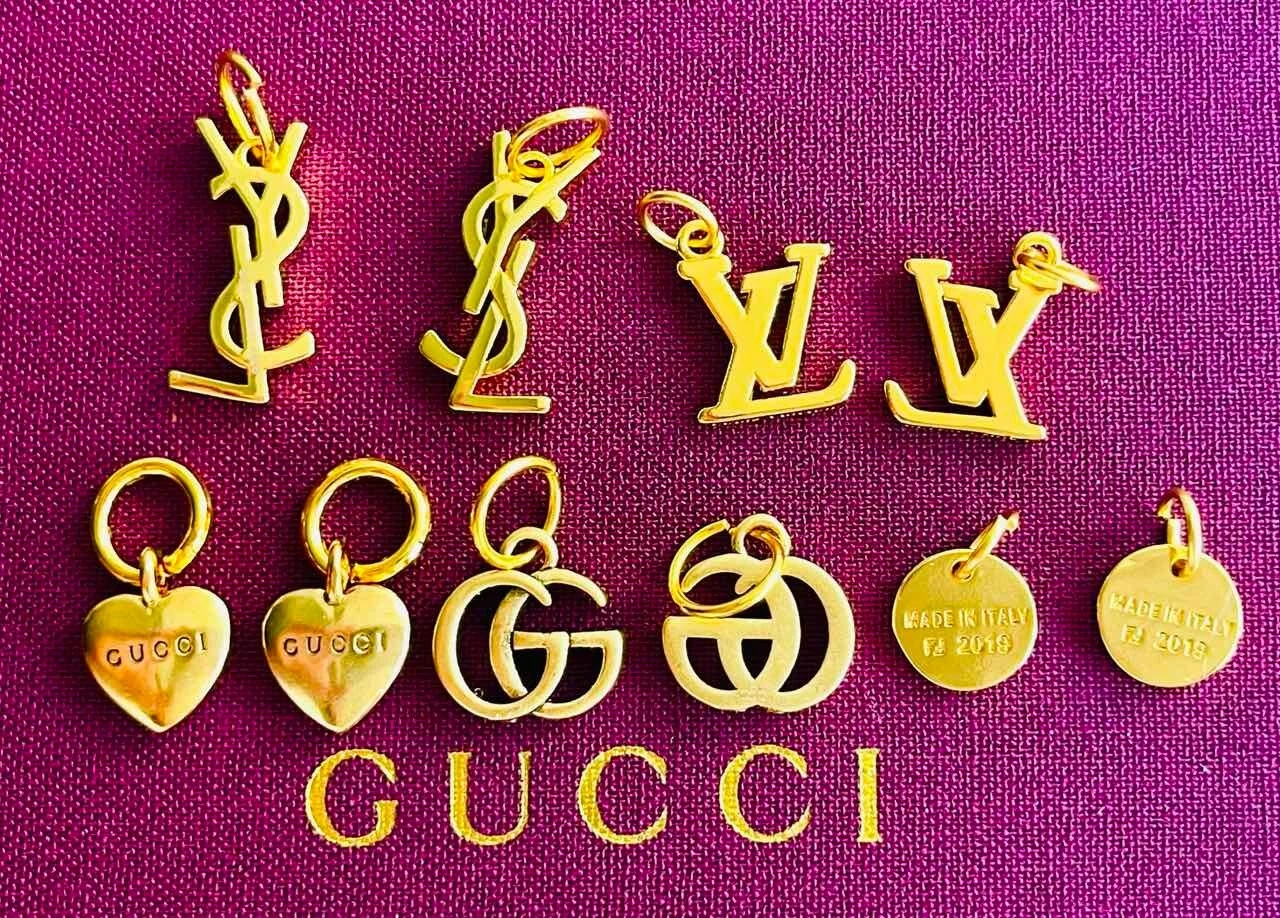 YSL Gucci Fendi ciondoli cerniera pull mix lotto di 10 timbrati oro