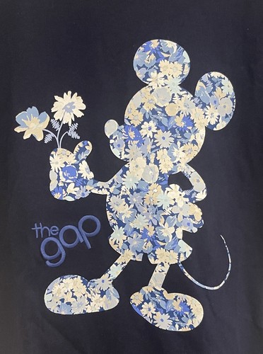 Disney Gap Kids Girls Floral Mickey Mouse 100% Organic Cotton T-Shirt Navy Large - Picture 2 of 4