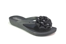 Ladies Black Flip Flops Womens Slip On Flower Gem Summer Beach Uk Sizes 3-8
