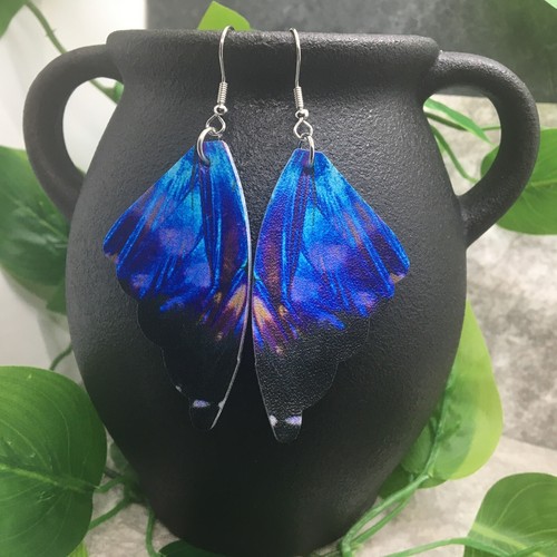 3" Teardrop Double-Sided Butterfly Wings Colorful Leather Earring Set New 8964 - Picture 2 of 2