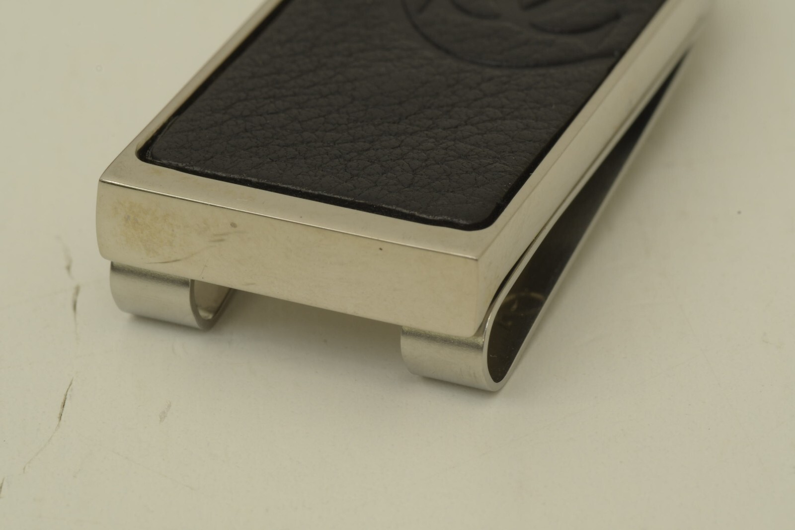 Authentic Cartier Double C Decor Logo Money Clip SS Black Leather Accessory image 8