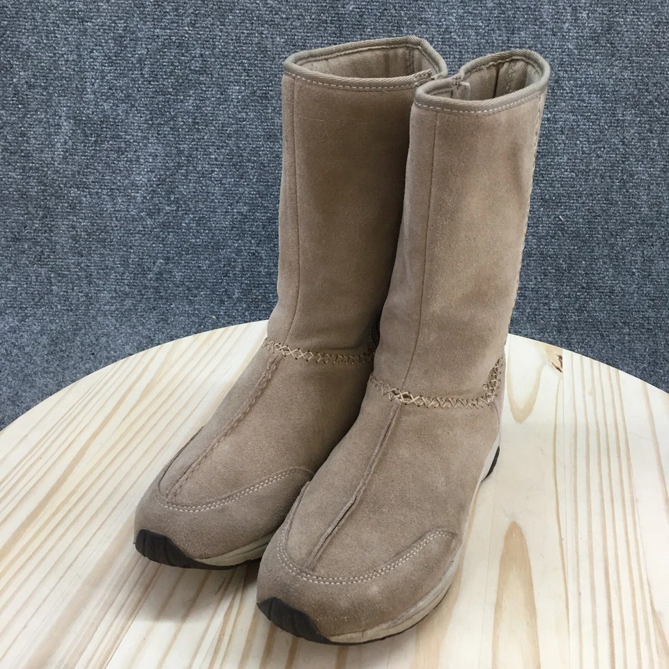 Easy Spirit Boots Womens 9 N Travelritet Pull On Mid Calf Beige Leather Side Zip - Image 3 of 4