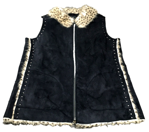 Gilet Sans Manches En Fausse Fourrure Zébré SLINKY BRAND - Taille M, Noir Et Blanc, Ouvert Devant