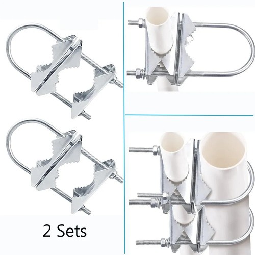 304 Steel 2 Sets of Mast Clamps Double Antenna Heavy Duty Mounting Bracket Kit - Picture 3 of 3