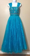 Sherri Hill Turqoise Blue Beaded Gown Sleeveless Dress Prom Party Event Size 0